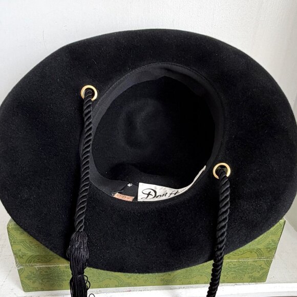 Vintage Don Anderson NY Midcentury Spanish Gaucho Cowboy Black Wide Brim Hat - Picture 8 of 10